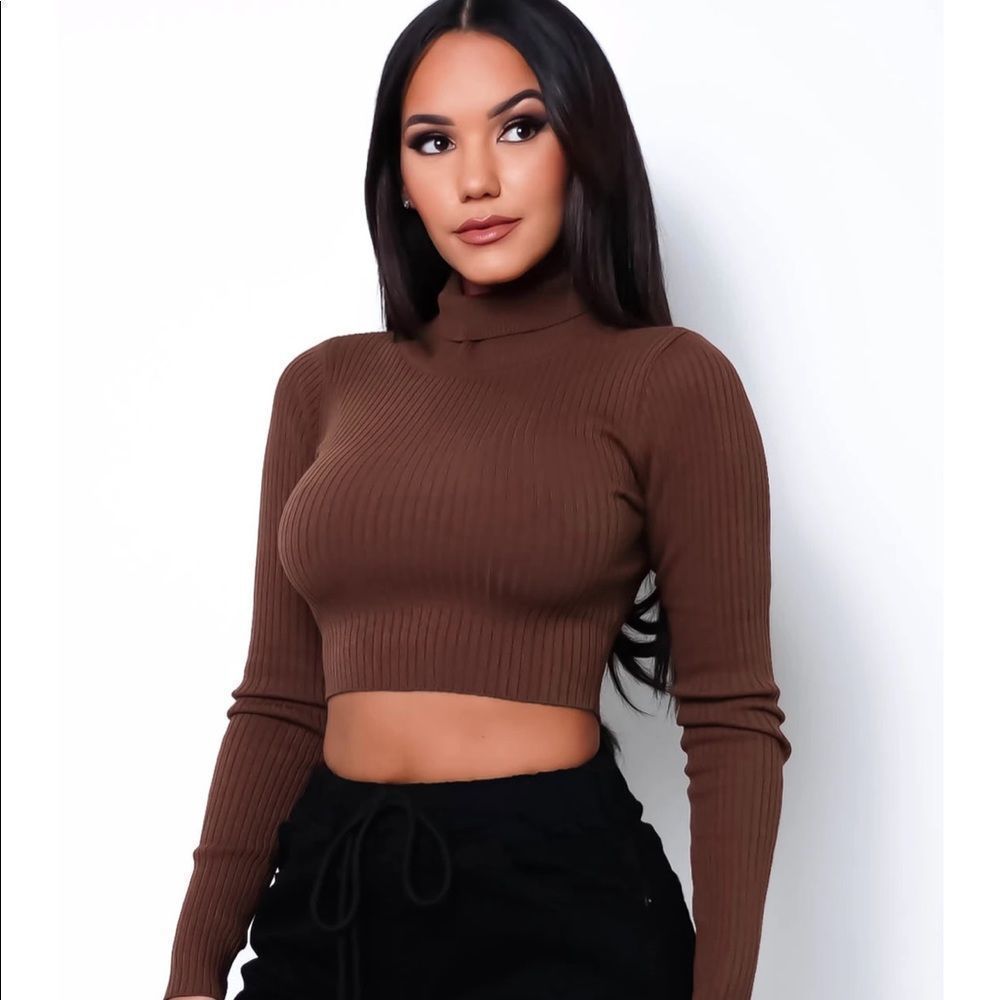 Replay Ribbed Crop Top - Brown